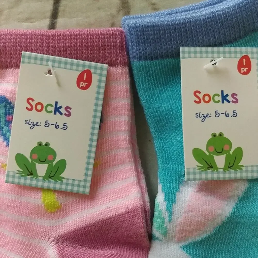 Spring Theme Kids Socks (2 pair) Size 5-6.5